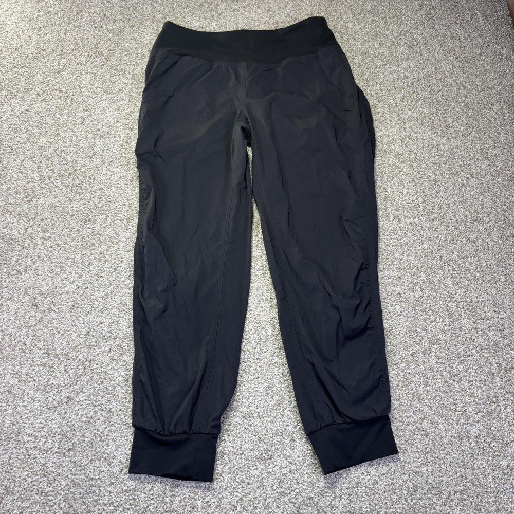 PrAna Pants Womens Medium Black Woven Joggers Elastic Waist Pockets Athletic